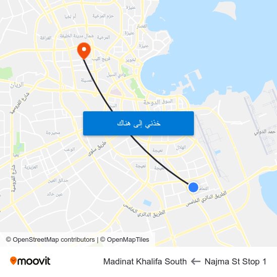 Najma St Stop 1 to Madinat Khalifa South map