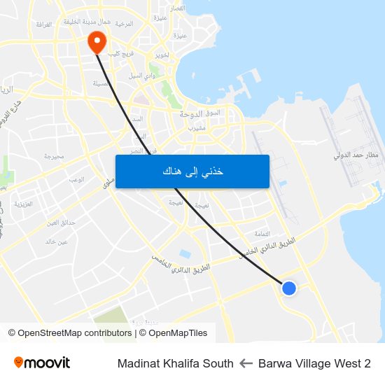 Barwa Village West 2 to Madinat Khalifa South map