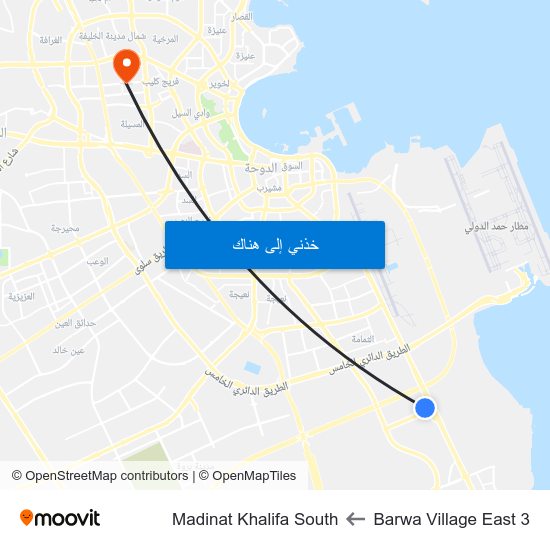 Barwa Village East 3 to Madinat Khalifa South map