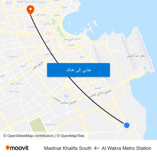 Al Wakra Metro Station to Madinat Khalifa South map