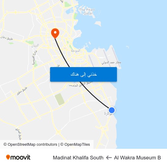 Al Wakra Museum B to Madinat Khalifa South map