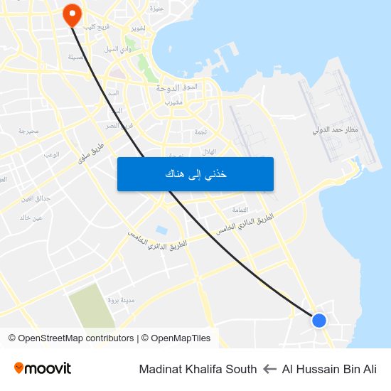 Al Hussain Bin Ali to Madinat Khalifa South map