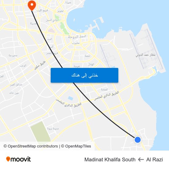 Al Razi to Madinat Khalifa South map