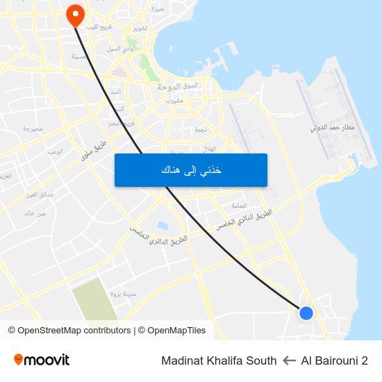 Al Bairouni 2 to Madinat Khalifa South map