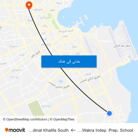 Al Wakra Indep. Prep. School to Madinat Khalifa South map