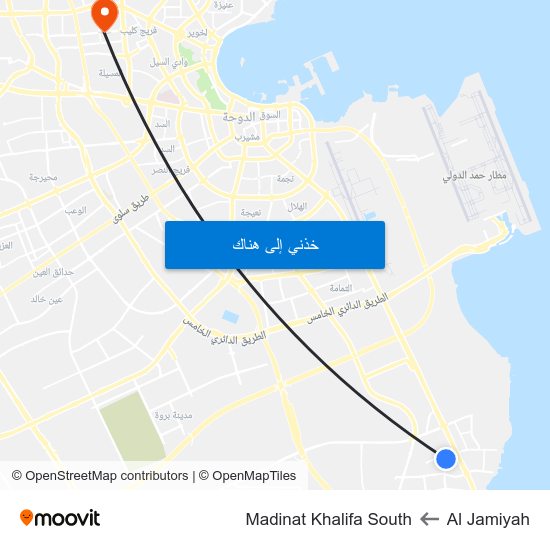 Al Jamiyah to Madinat Khalifa South map