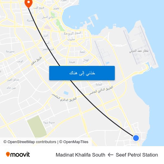 Seef Petrol Station to Madinat Khalifa South map