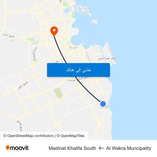 Al Wakra Muncipality to Madinat Khalifa South map