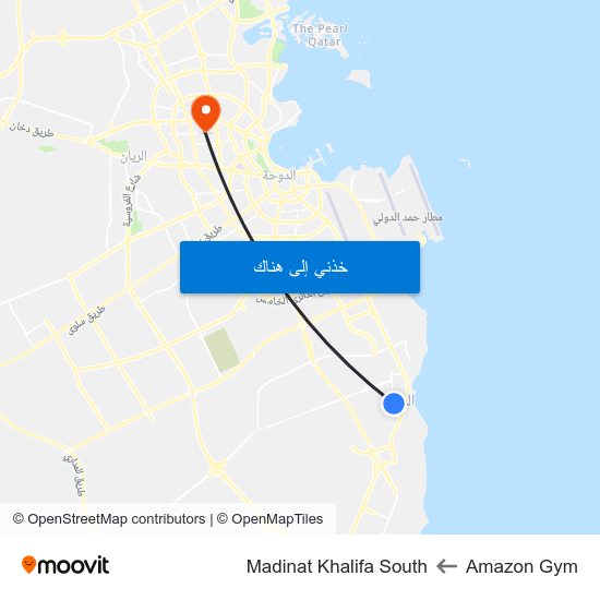 Amazon Gym to Madinat Khalifa South map