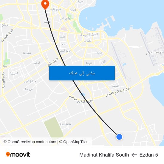 Ezdan 5 to Madinat Khalifa South map