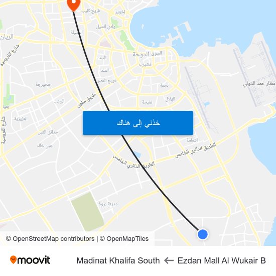 Ezdan Mall Al Wukair B to Madinat Khalifa South map