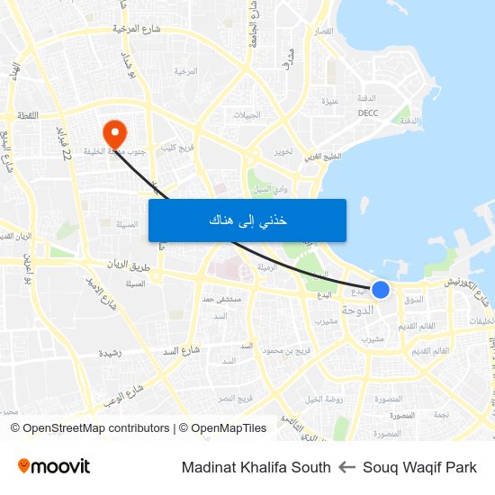 Souq Waqif Park to Madinat Khalifa South map