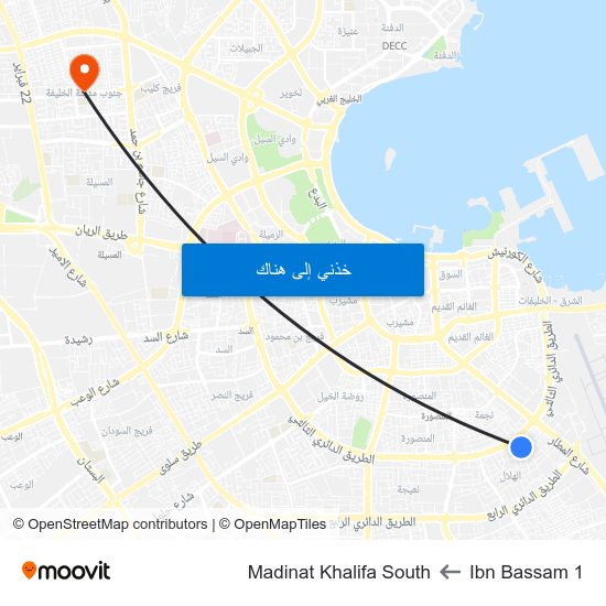 Ibn Bassam 1 to Madinat Khalifa South map