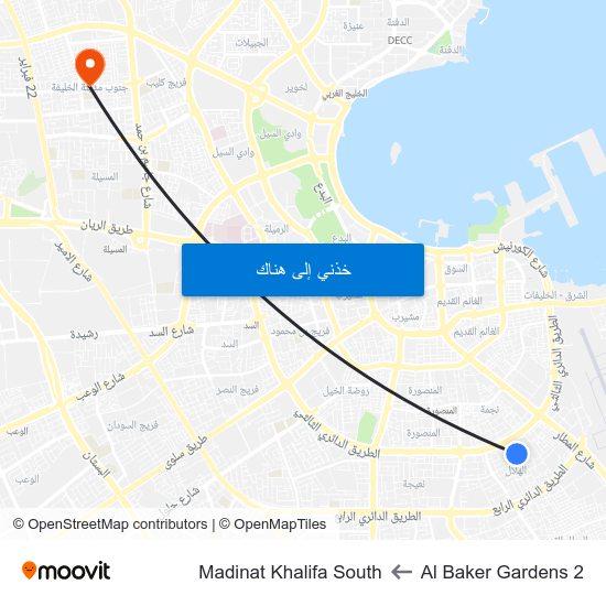 Al Baker Gardens 2 to Madinat Khalifa South map