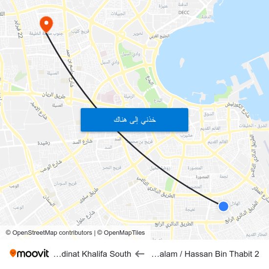 Al Salam / Hassan Bin Thabit 2 to Madinat Khalifa South map