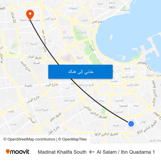 Al Salam / Ibn Quadama 1 to Madinat Khalifa South map