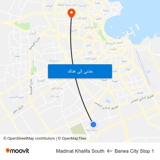 Barwa City Stop 1 to Madinat Khalifa South map