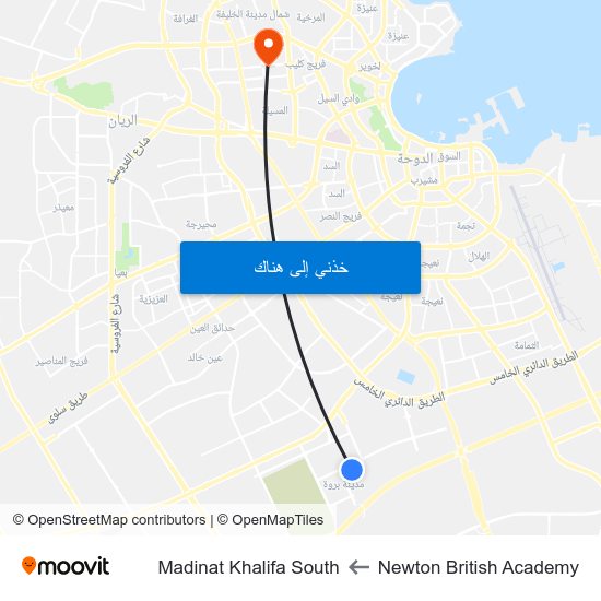 Newton British Academy to Madinat Khalifa South map