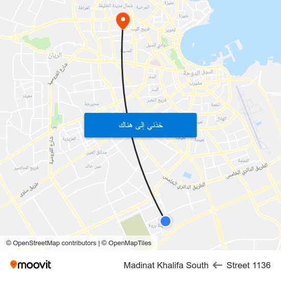 Street 1136 to Madinat Khalifa South map