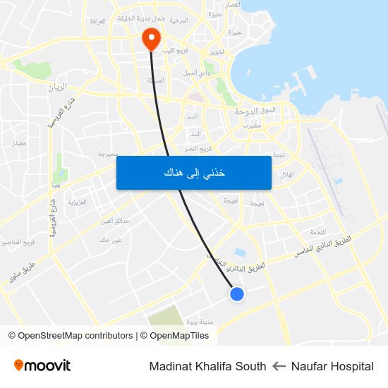 Naufar Hospital to Madinat Khalifa South map