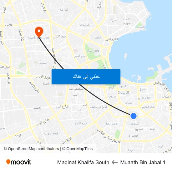Muaath Bin Jabal 1 to Madinat Khalifa South map