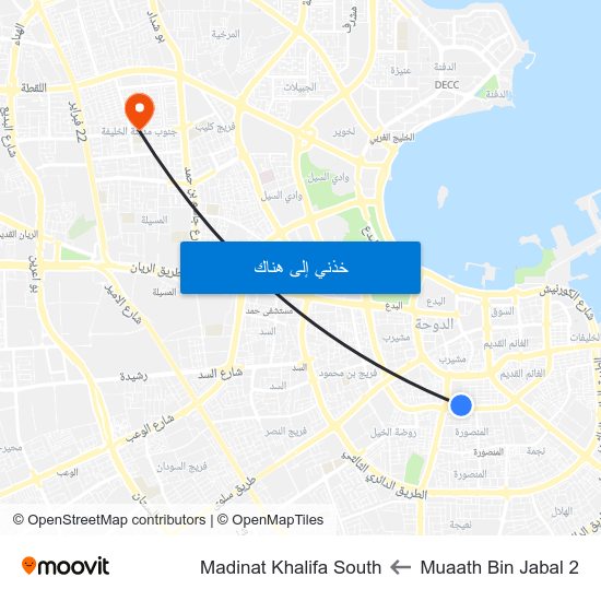 Muaath Bin Jabal 2 to Madinat Khalifa South map