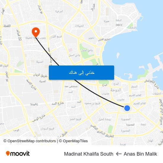 Anas Bin Malik to Madinat Khalifa South map
