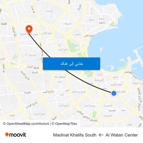 Al Watan Center to Madinat Khalifa South map