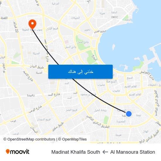 Al Mansoura Station to Madinat Khalifa South map