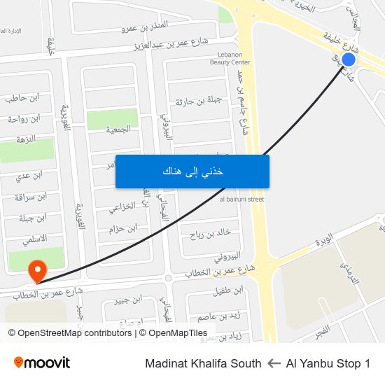 Al Yanbu Stop 1 to Madinat Khalifa South map