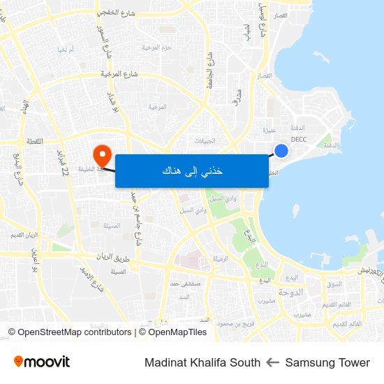 Samsung Tower to Madinat Khalifa South map