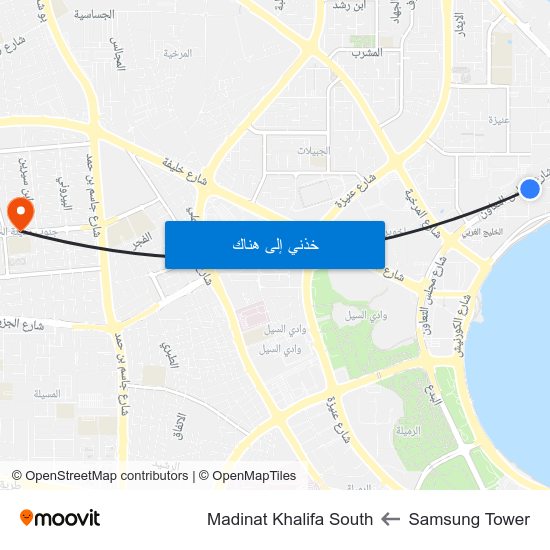 Samsung Tower to Madinat Khalifa South map