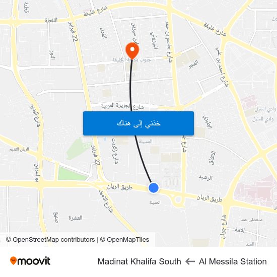 Al Messila Station to Madinat Khalifa South map