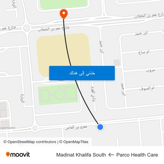 Parco Health Care to Madinat Khalifa South map