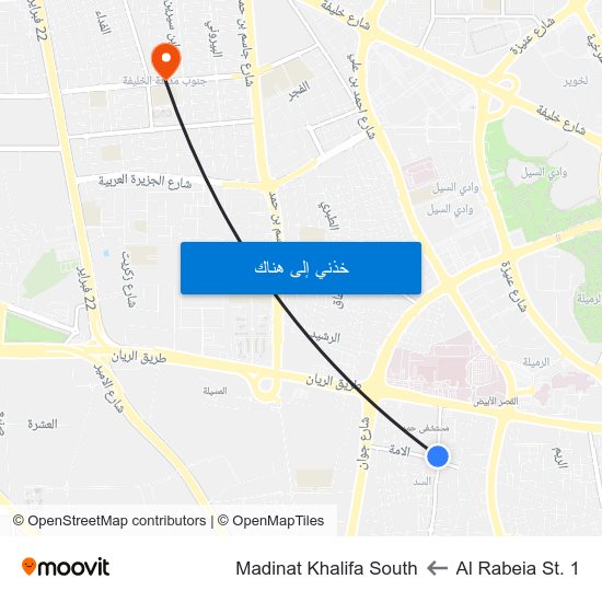 Al Rabeia St. 1 to Madinat Khalifa South map