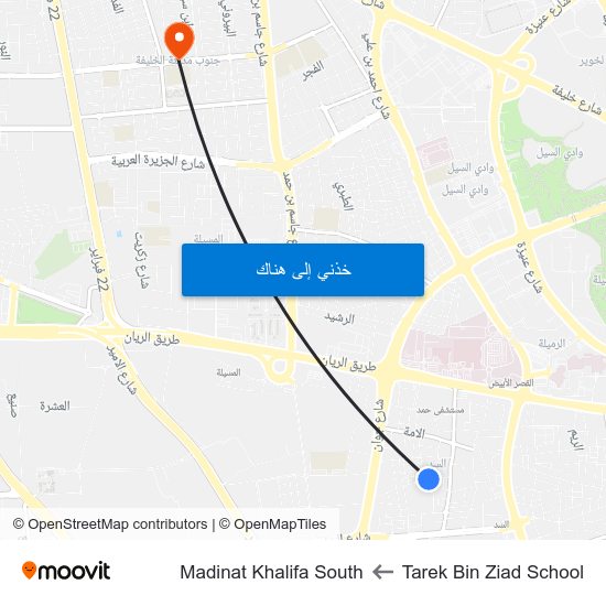 Tarek Bin Ziad School to Madinat Khalifa South map