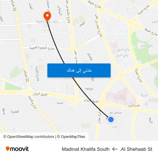 Al Shehaab St. to Madinat Khalifa South map