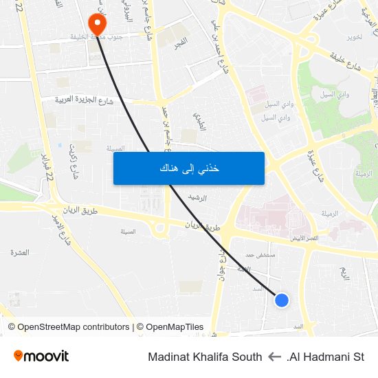 Al Hadmani St. to Madinat Khalifa South map