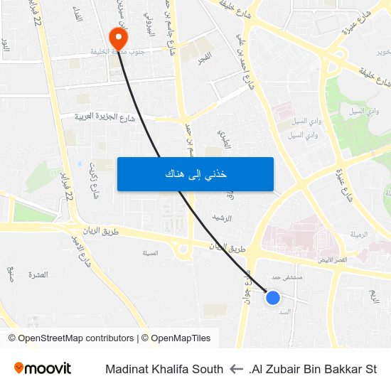 Al Zubair Bin Bakkar St. to Madinat Khalifa South map