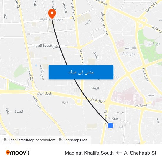 Al Shehaab St to Madinat Khalifa South map