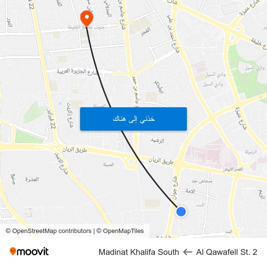 Al Qawafell St. 2 to Madinat Khalifa South map