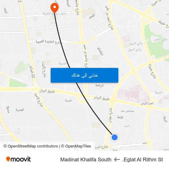 Eglat Al Rithm St. to Madinat Khalifa South map