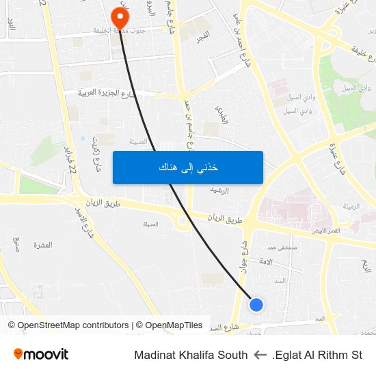 Eglat Al Rithm St. to Madinat Khalifa South map