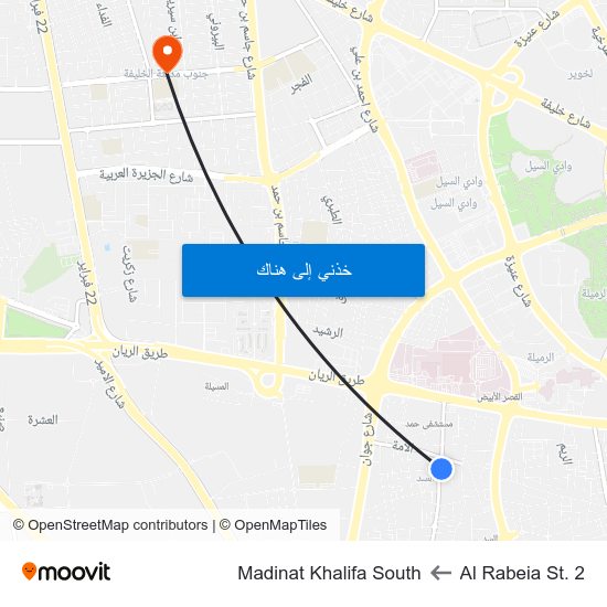 Al Rabeia St. 2 to Madinat Khalifa South map