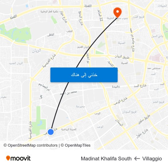 Villaggio to Madinat Khalifa South map