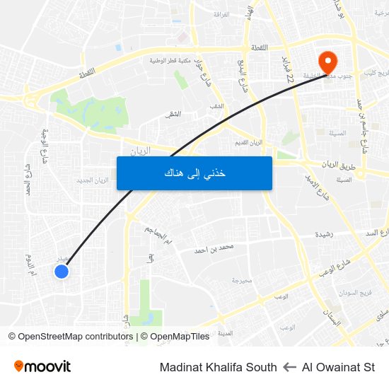 Al Owainat St to Madinat Khalifa South map