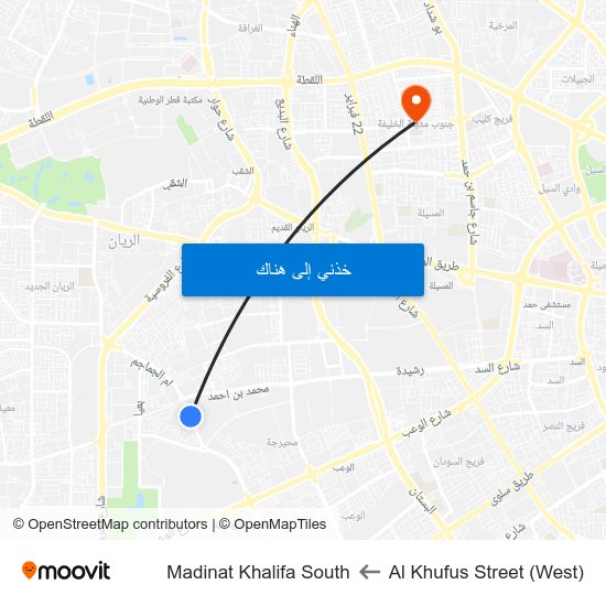 Al Khufus Street (West) to Madinat Khalifa South map