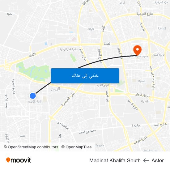 Aster to Madinat Khalifa South map