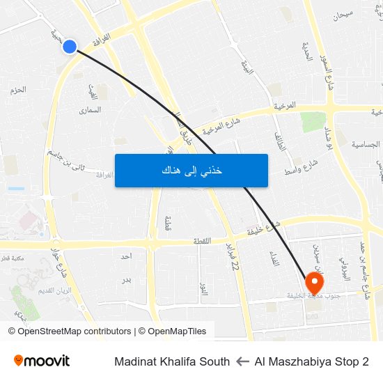 Al Maszhabiya Stop 2 to Madinat Khalifa South map