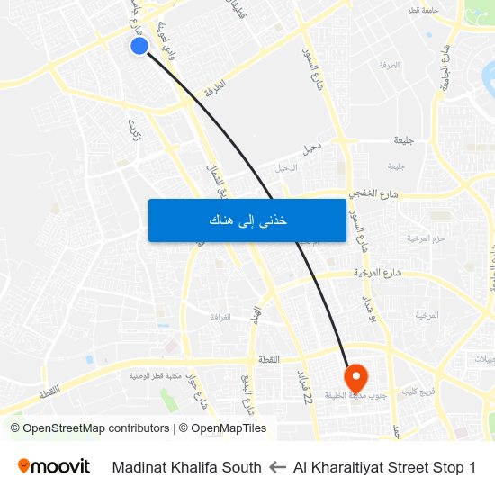 Al Kharaitiyat Street Stop 1 to Madinat Khalifa South map